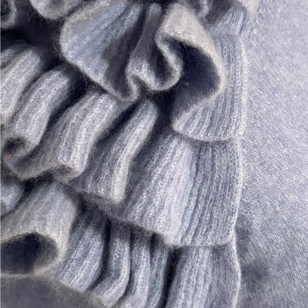 CHARTER CLUB Cashmere Cha Cha Ruffled Sweater Top Periwinkle Size M Spring Soft - Picture 5 of 8